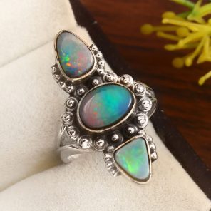 Australian Opal Size US 5 925 Sterling Silver Ring (REXT95-19)