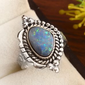 Australian Opal Size US 6 925 Sterling Silver Ring (REXT95-43)