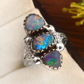 Australian Opal Size US 6 925 Sterling Silver Ring (REXT95-55)