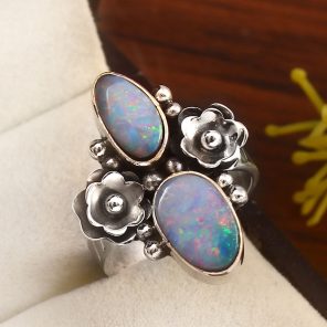 Australian Opal Size US 5 925 Sterling Silver Ring (REXT95-21)