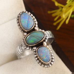 Australian Opal Size US 6 925 Sterling Silver Ring (REXT95-50)