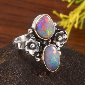 Australian Opal Size US 5 925 Sterling Silver Ring (REXT95-30)