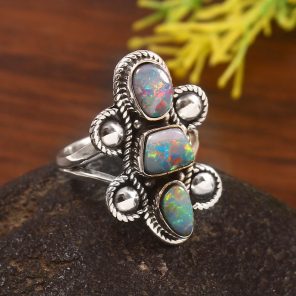 Australian Opal Size US 5 925 Sterling Silver Ring (REXT95-27)