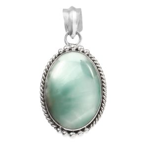 Green Larimar 1.5â€³ 925 Sterling Silver Pendant (REXT27-45)