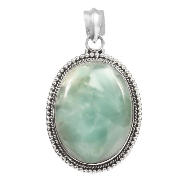 Green Larimar 1.5â€³ 925 Sterling Silver Pendant (REXT27-47)