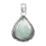 Green Larimar 1.5â€³ 925 Sterling Silver Pendant (REXT27-69)