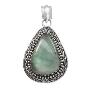 Green Larimar 1.5â€³ 925 Sterling Silver Pendant (REXT27-55)