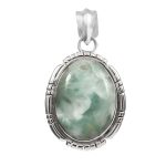Green Larimar 1.5â€³ 925 Sterling Silver Pendant (REXT27-71)