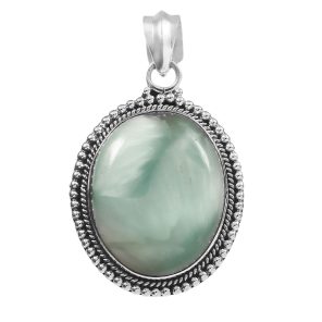 Green Larimar 1.5â€³ 925 Sterling Silver Pendant (REXT27-57)