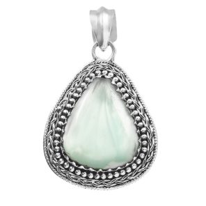 Green Larimar 1.5â€³ 925 Sterling Silver Pendant (REXT27-59)