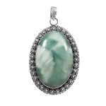 Green Larimar 1.75â€³ 925 Sterling Silver Pendant (REXT27-60)