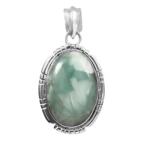 Green Larimar 1.5â€³ 925 Sterling Silver Pendant (REXT27-72)