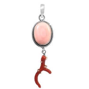 Pink Queen Conch & Coral Pendant 1.25â€³ 925 Sterling Silver Pendant (RS10-292)