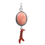 Pink Queen Conch & Coral Pendant 1.25â€³ 925 Sterling Silver Pendant (RS10-293)