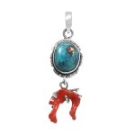 Morenci Turquoise & Coral Pendant 1.25â€³ 925 Sterling Silver Pendant (RS10-296)