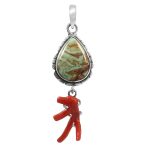 Kingman Turquoise & Coral Pendant 1.25â€³ 925 Sterling Silver Pendant (RS10-285)