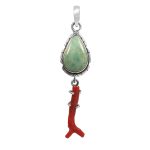 Kingman Turquoise & Coral Pendant 1.25â€³ 925 Sterling Silver Pendant (RS10-288)