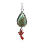 Kingman Turquoise & Coral Pendant 1.25â€³ 925 Sterling Silver Pendant (RS10-291)