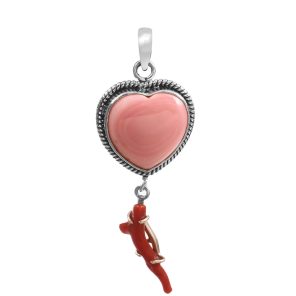 Pink Queen Conch & Coral Pendant 1.25â€³ 925 Sterling Silver Pendant (RS10-295)