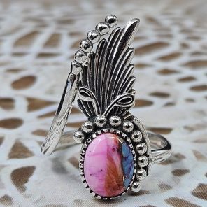 Pink Dahlia Turquoise 925 Sterling Silver Ring (RS69-10)
