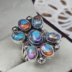 Pink Dahlia Turquoise 925 Sterling Silver Ring (REXT42-225)