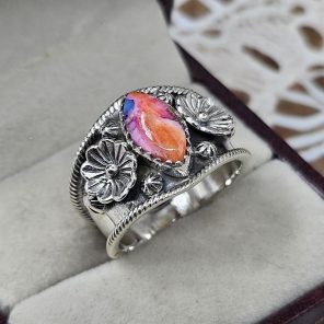 Pink Dahlia Turquoise 925 Sterling Silver Ring (RS61-409)