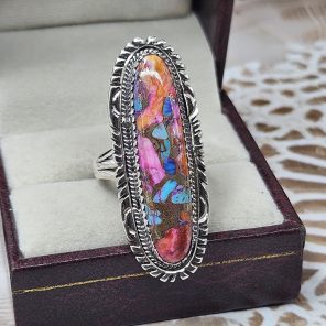 Pink Dahlia Turquoise 925 Sterling Silver Ring (RS61-406)