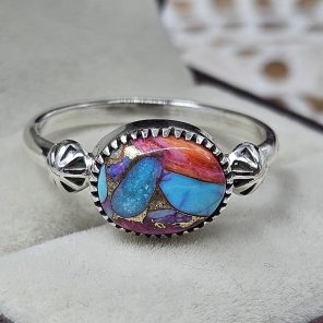 Pink Dahlia Turquoise 925 Sterling Silver Ring (REXT42-228)