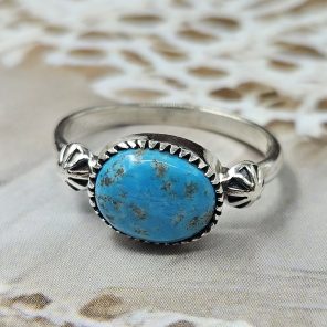 Kingman Turquoise 925 Sterling Silver Ring (REXT42-229)