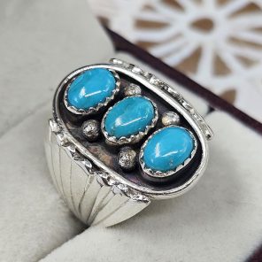 Kingman Turquoise 925 Sterling Silver Ring (REXT42-233)