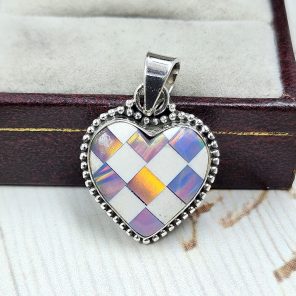 Aurora Opal Checkerboard 1.25" 925 Sterling Silver Pendant (REXT67-100)