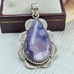 Chevron Amethyst 2" 925 Sterling Silver Pendant (REXT94-66)