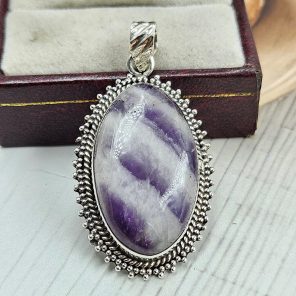 Chevron Amethyst 2" 925 Sterling Silver Pendant (REXT94-69)