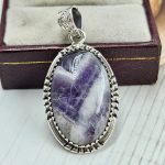 Chevron Amethyst 1.75" 925 Sterling Silver Pendant (REXT94-71)