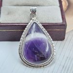 Chevron Amethyst 1.75" 925 Sterling Silver Pendant (REXT94-72)