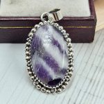 Chevron Amethyst 1.75" 925 Sterling Silver Pendant (REXT94-73)