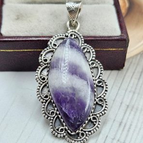 Chevron Amethyst 2" 925 Sterling Silver Pendant (REXT94-74)