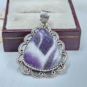 Chevron Amethyst 2" 925 Sterling Silver Pendant (REXT94-76)