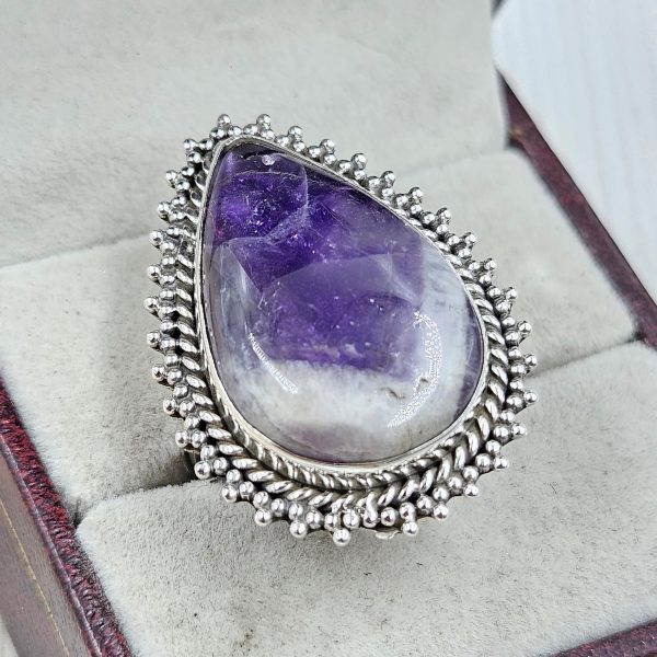 Chevron Amethyst Size US 9 925 Sterling Silver Ring (REXT94-55)