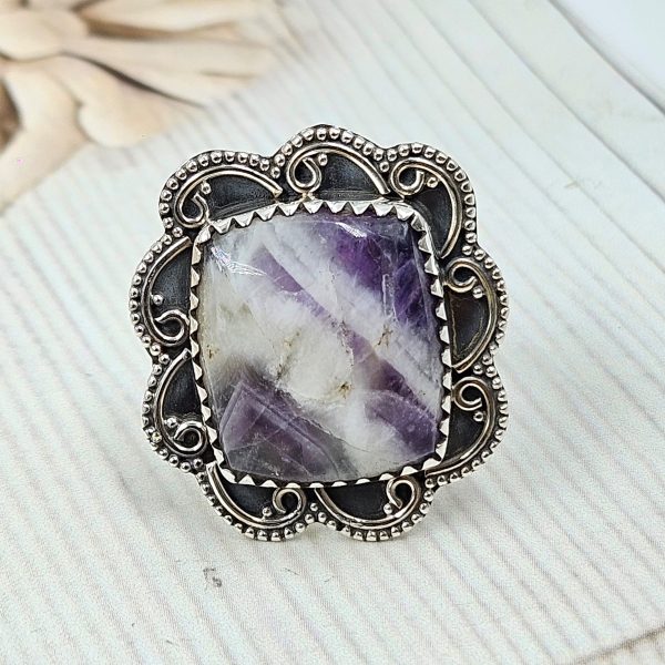 Chevron Amethyst Size US 10  925 Sterling Silver Ring (REXT94-64) - Image 2