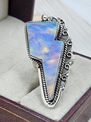 Aurora Opal Bolt Size US 7 925 Sterling Silver Ring (RS56-79)