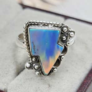 Aurora Opal Bolt Size US 9 925 Sterling Silver Ring (RS56-93)
