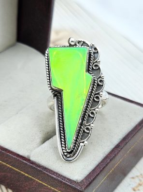 Aurora Opal Bolt Size US 9 925 Sterling Silver Ring (RS56-94)