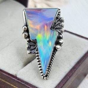 Aurora Opal Bolt Size US 7 925 Sterling Silver Ring (RS56-80)