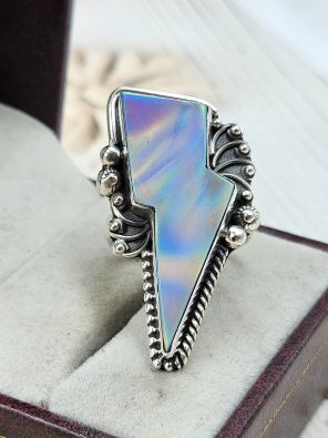 Aurora Opal Bolt Size US 7 925 Sterling Silver Ring (RS56-78)