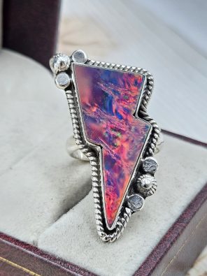 Aurora Opal Bolt Size US 8 925 Sterling Silver Ring (RS56-82)