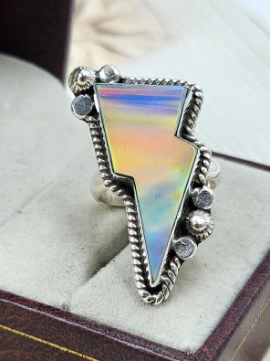 Aurora Opal Bolt Size US 7 925 Sterling Silver Ring (RS56-76)