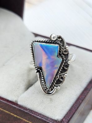 Aurora Opal Bolt Size US 8 925 Sterling Silver Ring (RS56-87)