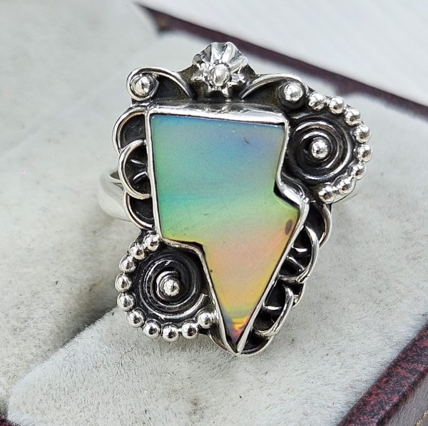 Aurora Opal Bolt Size US 7 925 Sterling Silver Ring (RS56-75)
