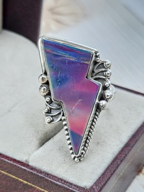 Aurora Opal Bolt Size US 9 925 Sterling Silver Ring (RS56-91)